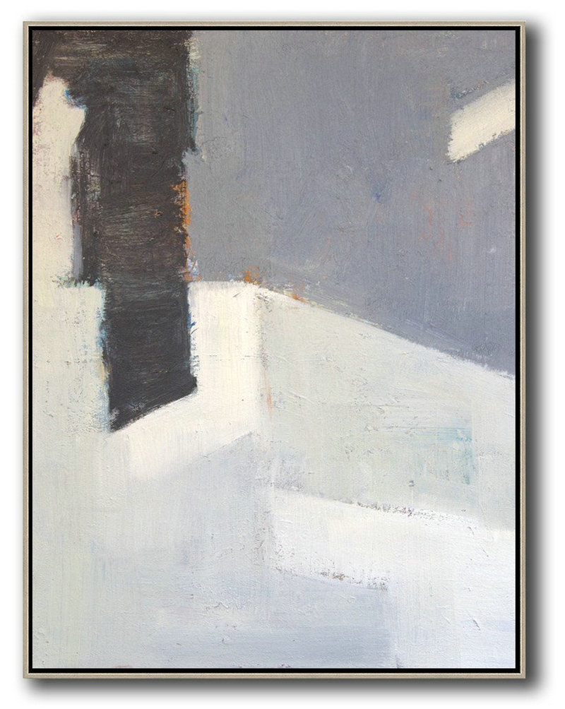 Original Abstract Painting Canvas Art,Vertical Palette Knife Contemporary Art,Size Extra Large Abstract Art,White,Grey,Black.etc